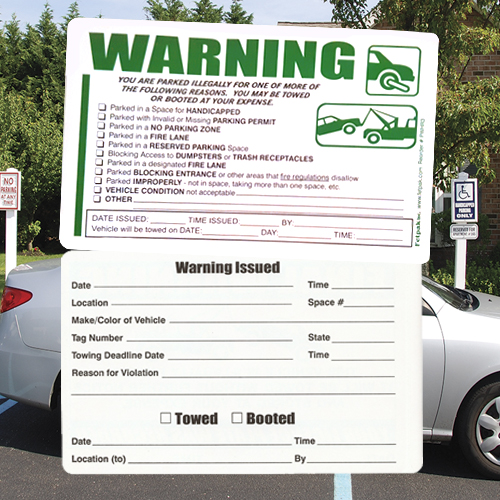 Parking Violation Stickers- Removable- Warning With Check Boxes- 8" x 5"- 50/pack